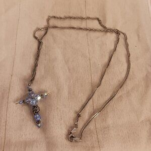 Sterling Silver and Glass Crystal Cross Necklace